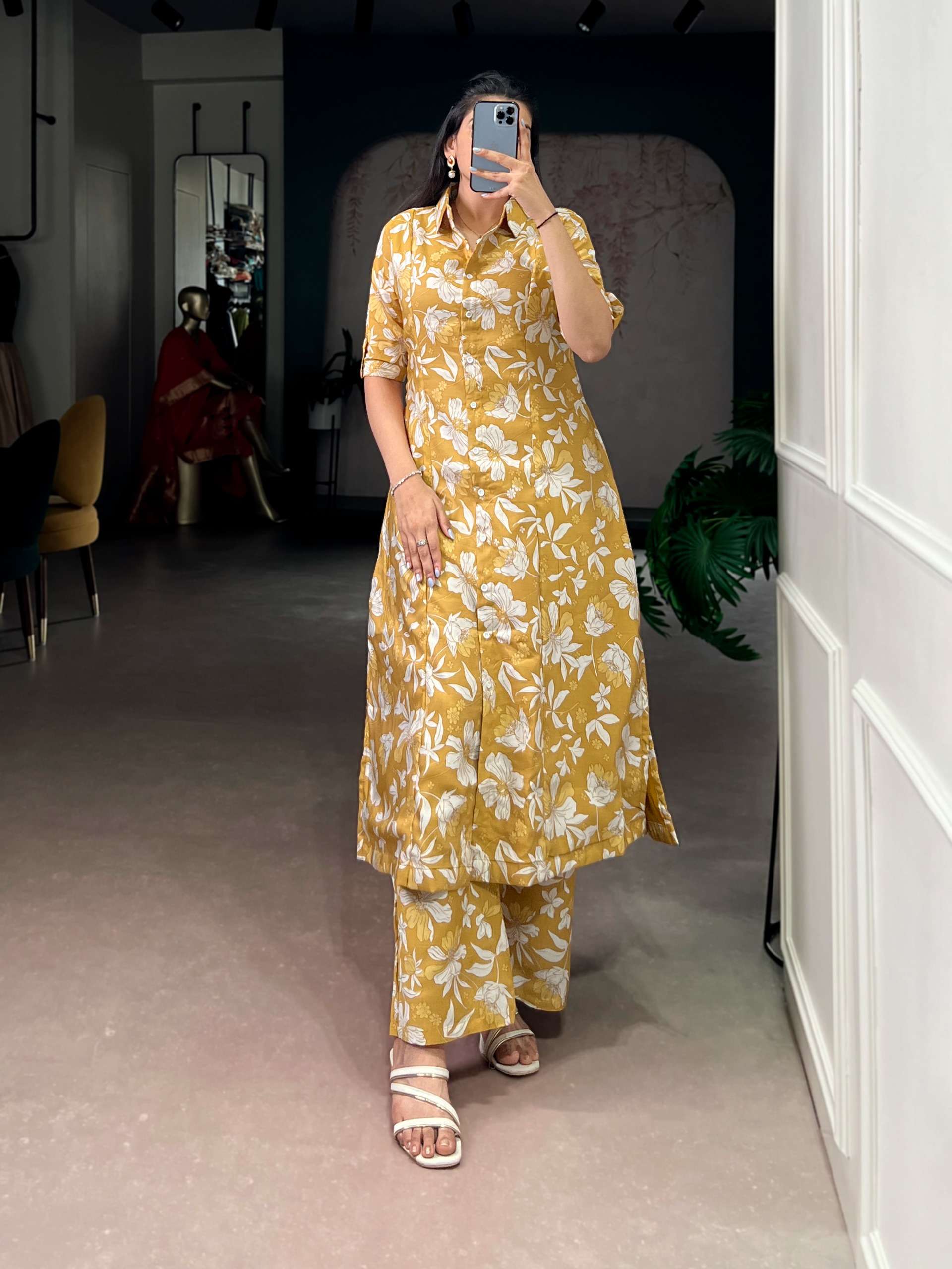  P V Chanderi fancy fabric with Floral print on kurti palazzo cord set wholesale in surat 4702